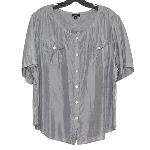 Talbots Top Silk Button Minimalist Classic Business Casual Quiet Luxury Gray 20 - Picture 5 of 6